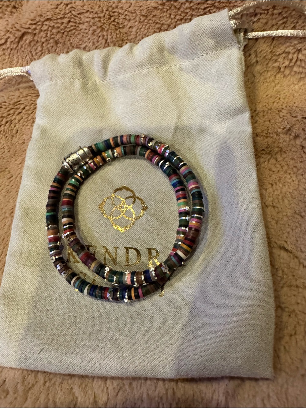 Kendra Scott Multicolor Striped Disk Coil Bracelet with Metallic Accents